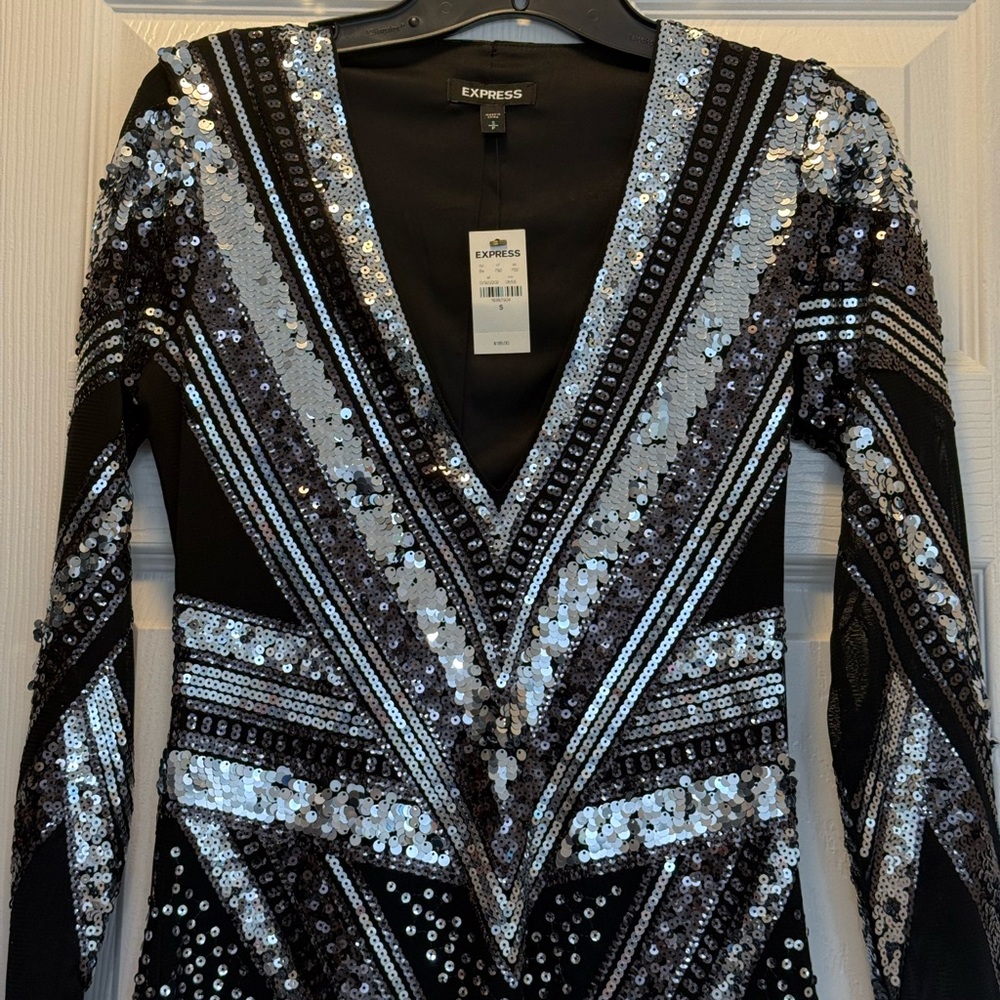 Express Black and Silver Sequin Bodycon Dress